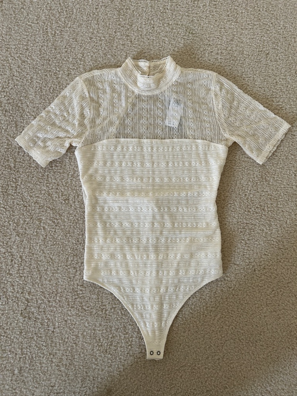 Abercrombie & Fitch Ivory Lace Mock Neck Bodysuit